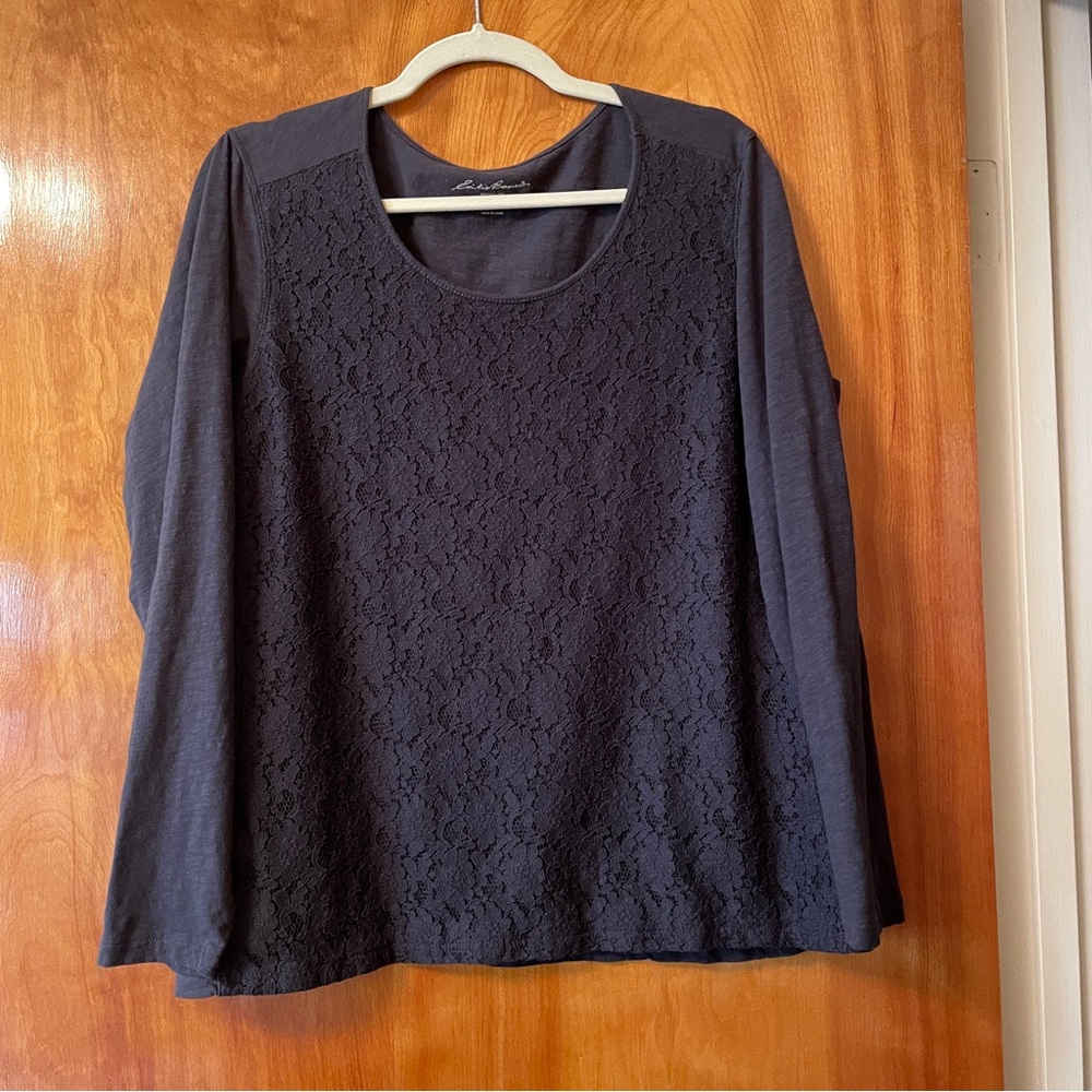 EDDIE BAUER Women’s Black Lace Long Sleeve Top Size XL